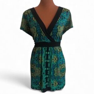 Apt. 9 Retro Floral Short Sleeve Top Size XL Deep V-Neck Multicolor Floral Top